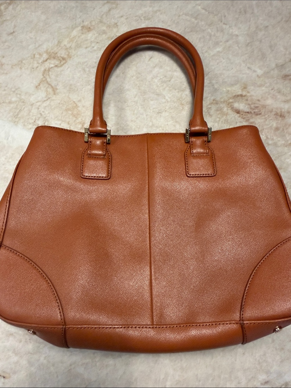 Tory Burch Cognac Leather Double-Handle Tote - Picture 3 of 6